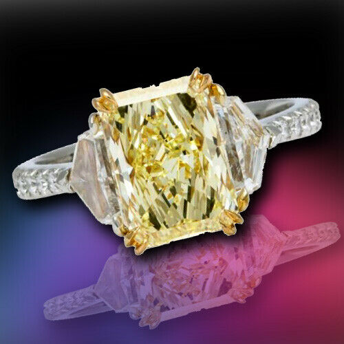GIA Certified Fancy Yellow Diamond Ring 2.34 carat Fancy Yellow Radiant Platinum