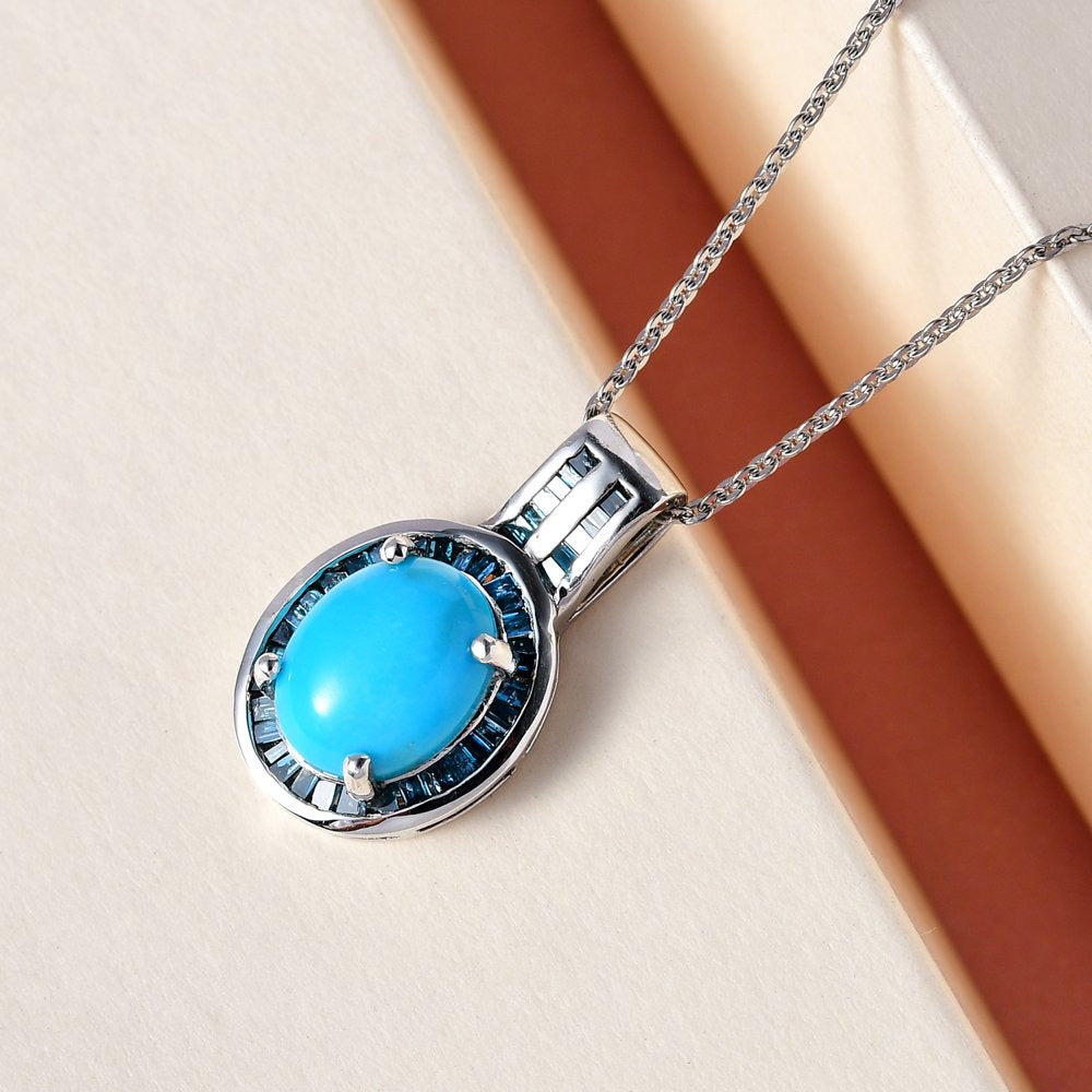 Sleeping Beauty Turquoise Blue Diamond Oval 925 Sterling Silver Platinum Plated