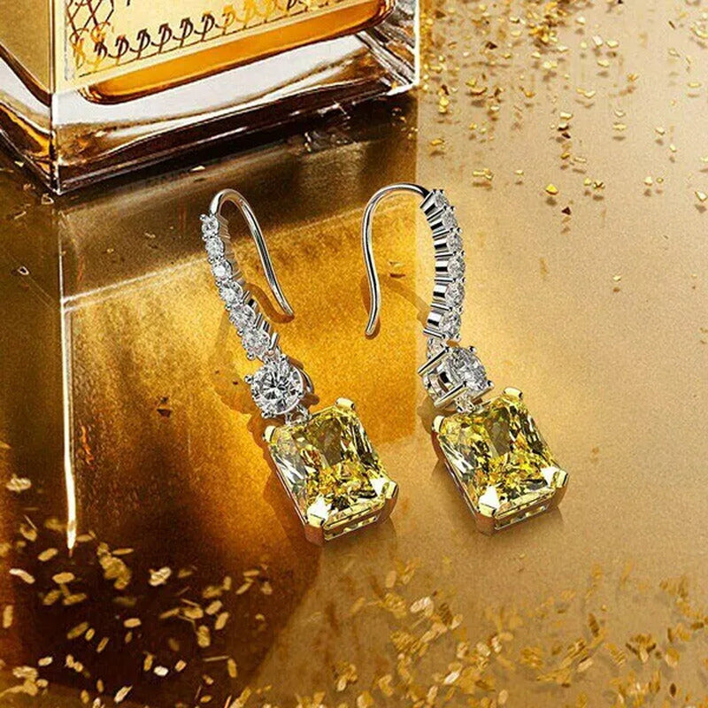 Fashion Bridal Wedding Earrings 925 Silver Hook Yellow Topaz Drop Earrings for W