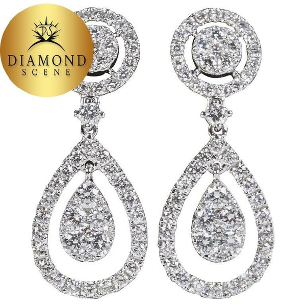 Diamond Drop Earring 1.66 carats of round brilliant cut diamonds 18k white gold