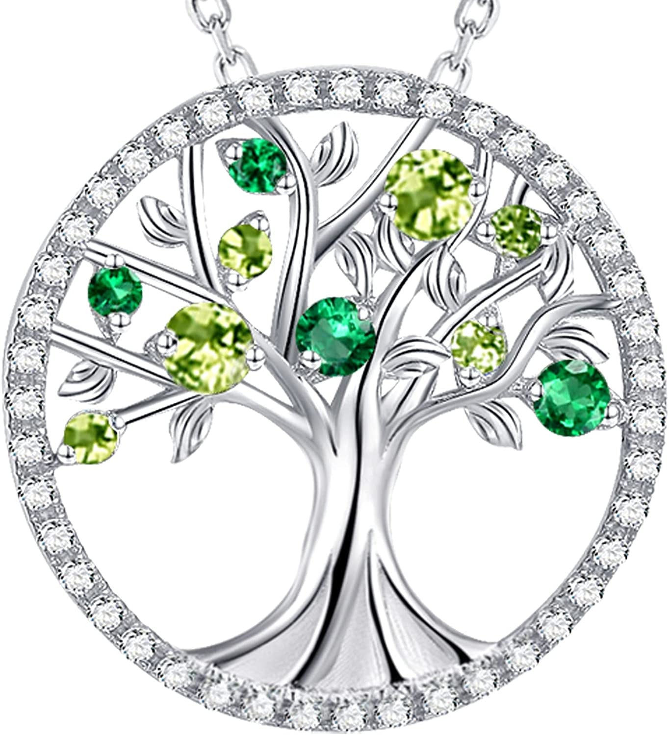 Tree of Life Necklace for Women 925 Sterling Silver with January March Birthston