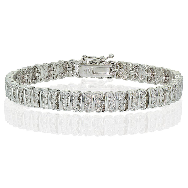Silver Tone 0.25Ct Diamond S Pattern Tennis Bracelet