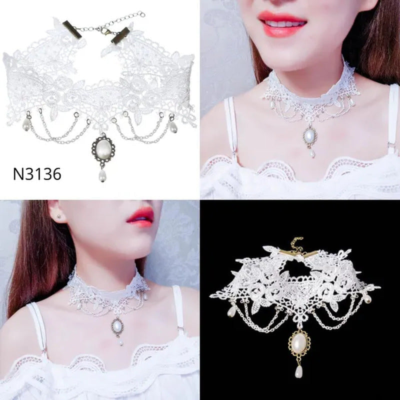White Lace Necklace Chokers Black Collares Vintage Style Female Gothic Wedding R