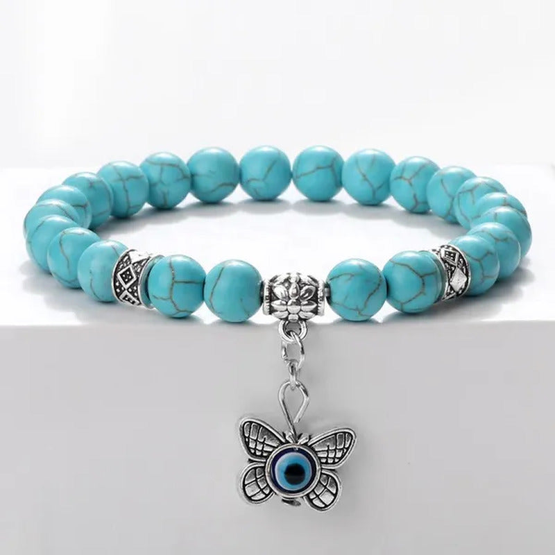 Turkey Evil Eye Beaded Bracelets Butterfly Buddhist Palm Hand Owl Turtle Alloy P