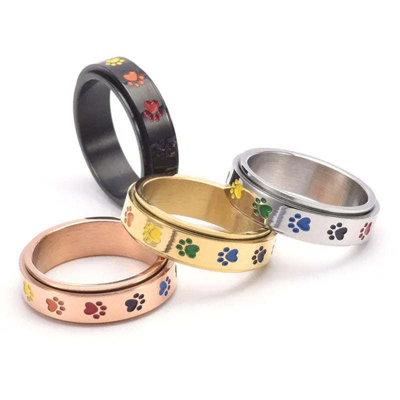 Women Men Multicolor Cartoon Cute Dog Footprints Spinner Ring Gay Lesbian LGBT P