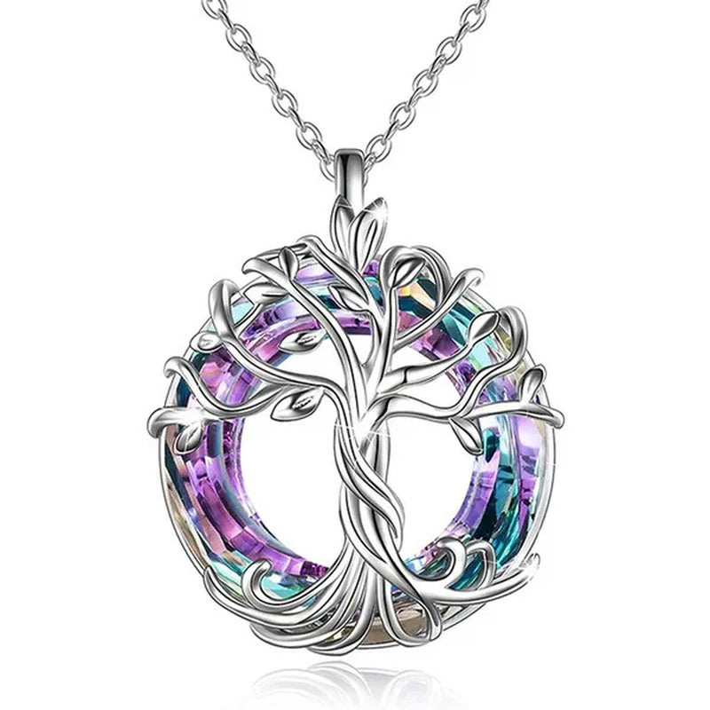 Exquisite Fashion Women'S Life Tree Necklace round Crystal Pendant Engagement Ne
