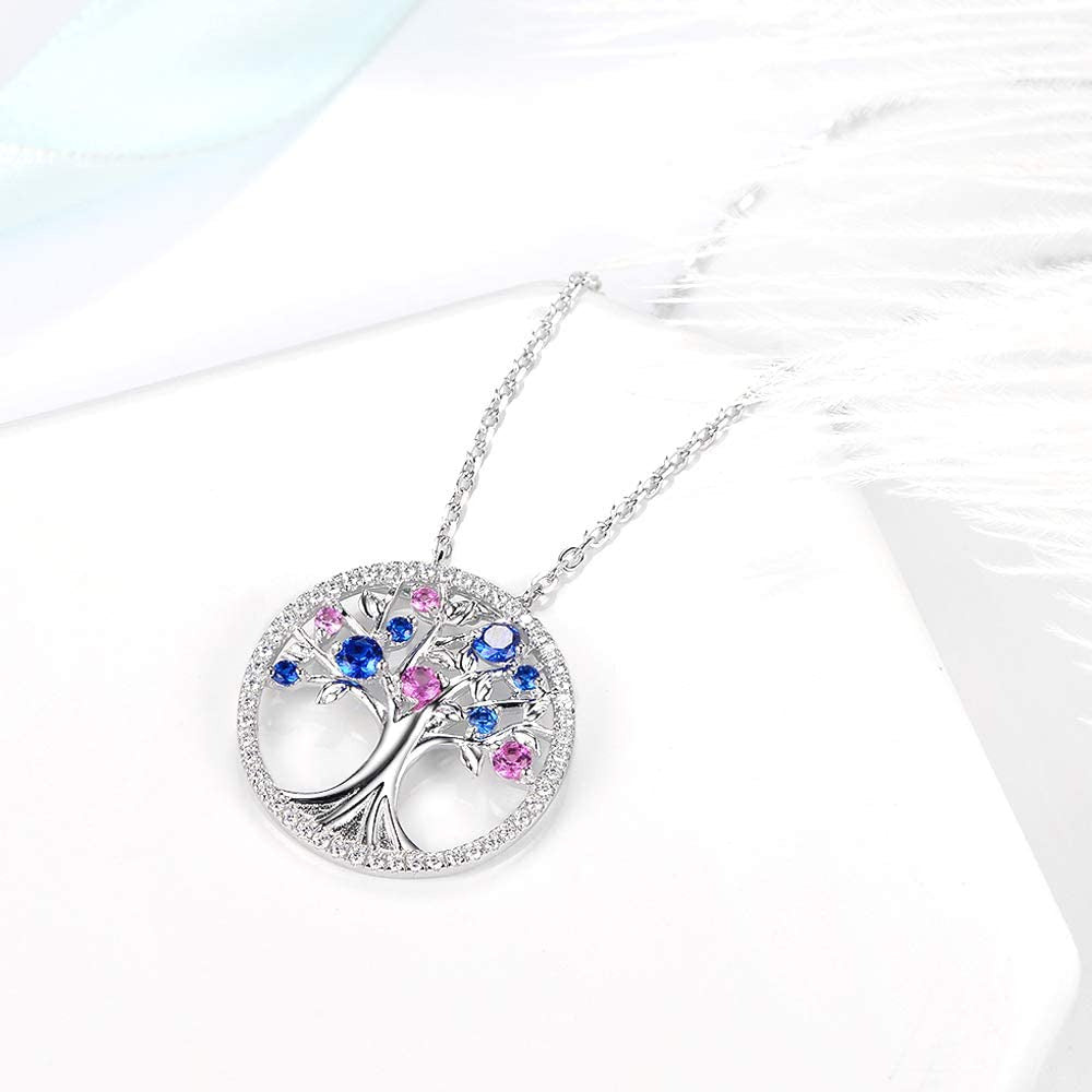 Tree of Life Necklace January February March Birthstone Garnet Amethyst Aquamari