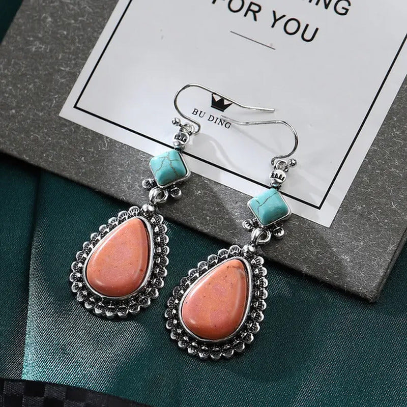 Vintage 925 Sterling Silver Natural Gemstone Pink Turquoise Earrings Woman Fashi