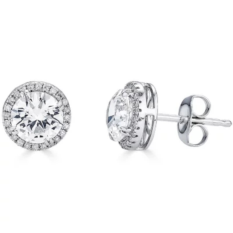 14K Gold Lab Created White Sapphires and 0.14 CT. T.W. Diamond Halo Stud Earring