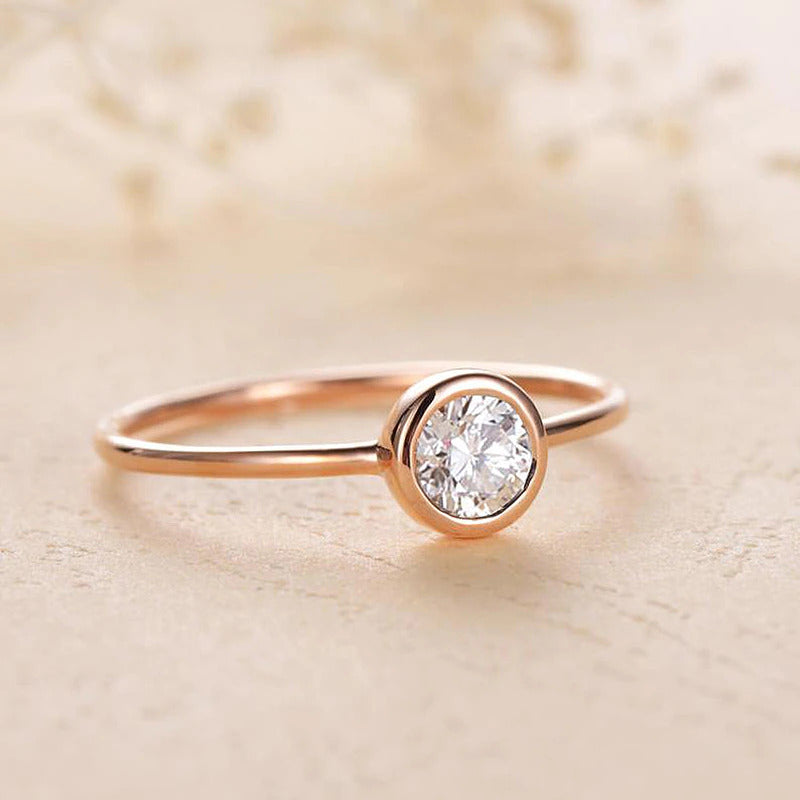 Solid 10K Yellow Gold 4Mm Moissanite Bezel Set Engagement Ring Women Minimalist