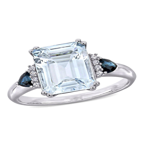 Tangelo 3-1/3 Carat T.G.W. Ice Aquamarine, Sapphire and Diamond-Accent Sterling