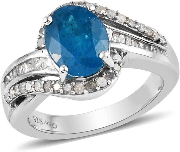 Shop LC Real Diamond Platinum Plated Neon Apatite Engagement Ring for Women Ct 2