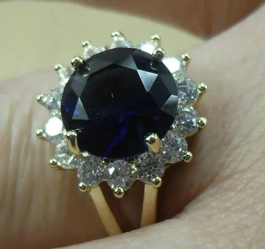 Natural 4.66CT Sapphire Diamond 14K Yellow Gold Ring Size 6-11