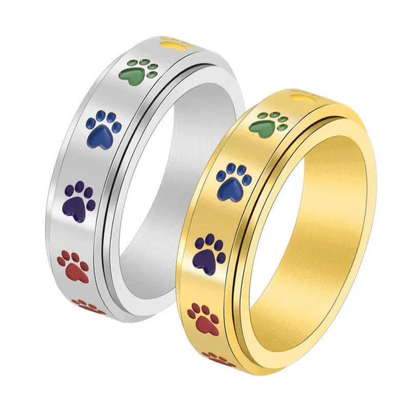 Women Men Multicolor Cartoon Cute Dog Footprints Spinner Ring Gay Lesbian LGBT P