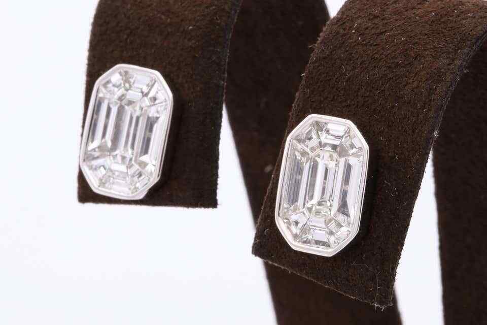 Emerald Cut Diamond Studs Illusion Set