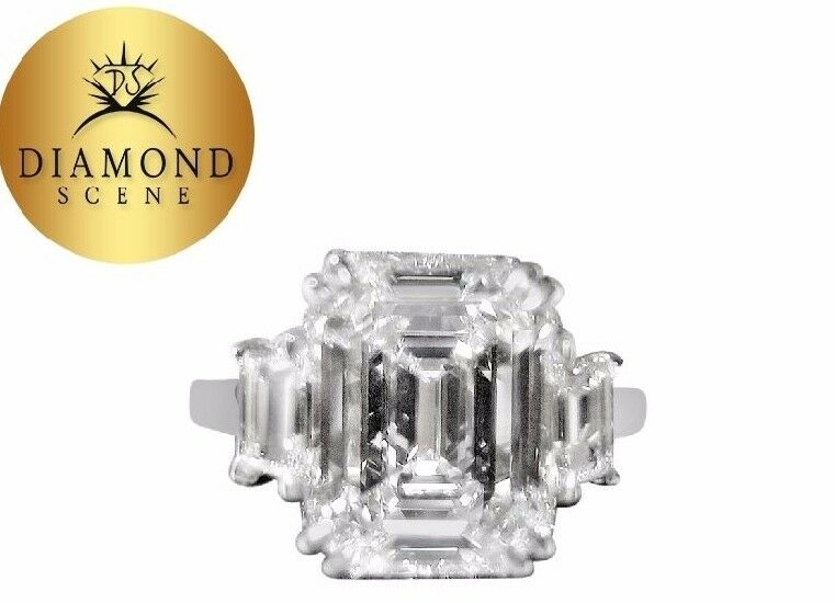 F COLOR VS1 CLARITY EMERALD SHAPE SET TWO TRAPEZOID ENGAGEMENT RING