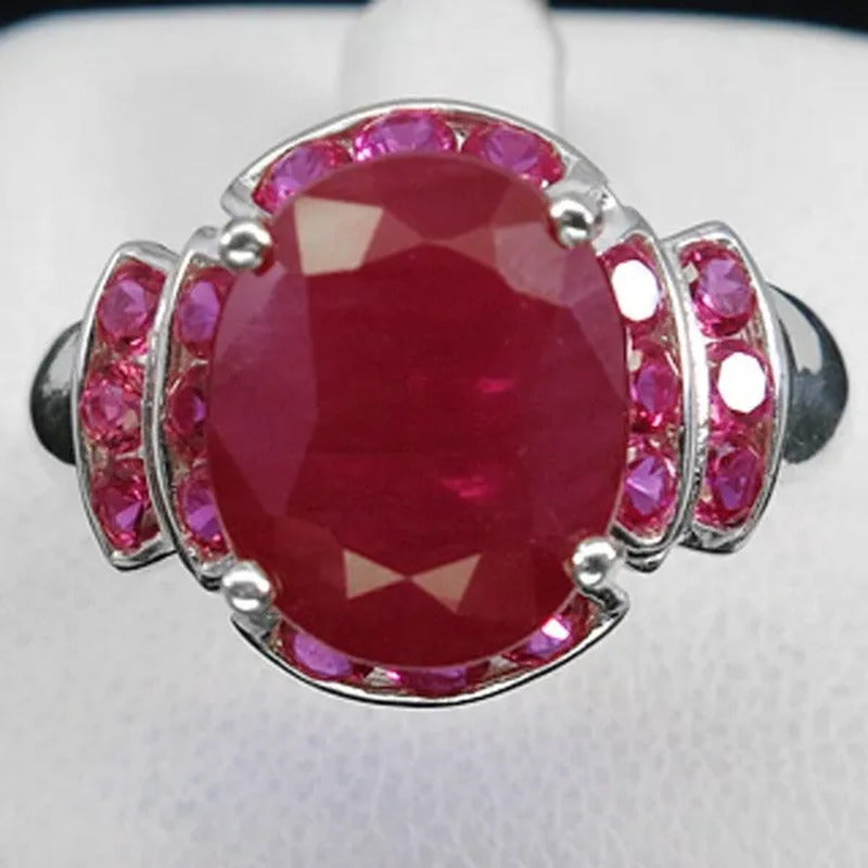 Women Ruby Oval Cut Gemstones 925 Silver Engagement Ring Size 6-10