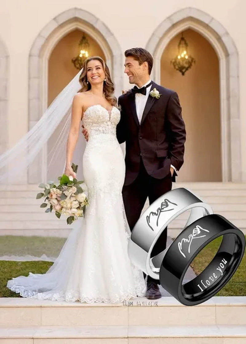 Couple Rings Personalized Engraved Promise Gesture Message I Love You High Polis