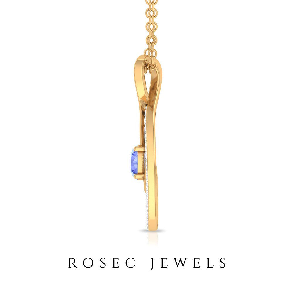 Tanzanite and Diamond Teardrop Pendant Necklace for Women, 14K Yellow Gold, with