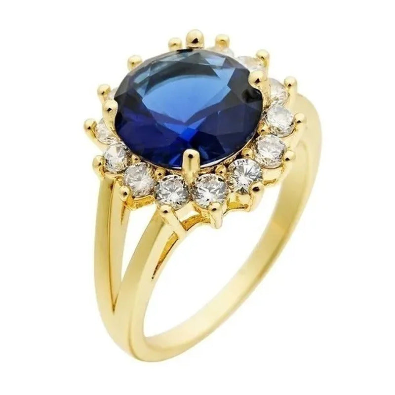 Natural 4.66CT Sapphire Diamond 14K Yellow Gold Ring Size 6-11