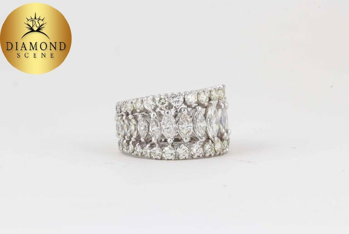 Marquise and Round Diamond Wide Graduated Eternity Band