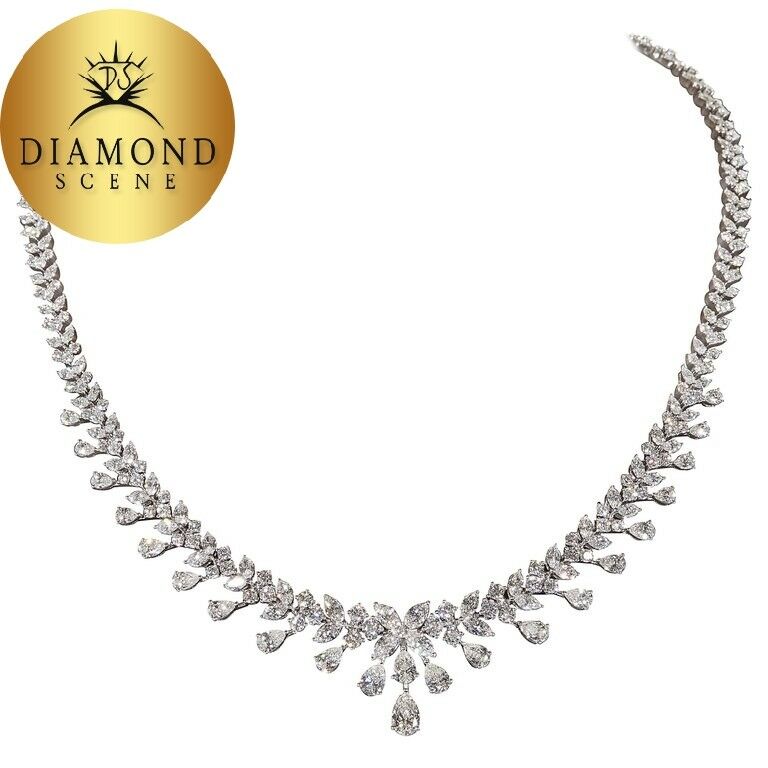 Pear Marquise Round diamond 18.20 carats of FG VS diamond necklace 18 k white