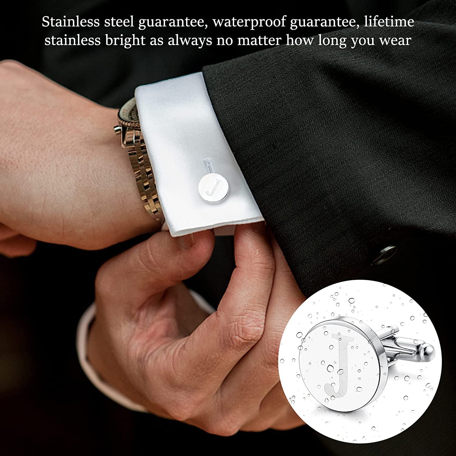 Stainless Steel Engraved Initial Cufflinks and Tie Clip Bar Set Alphabet Letter