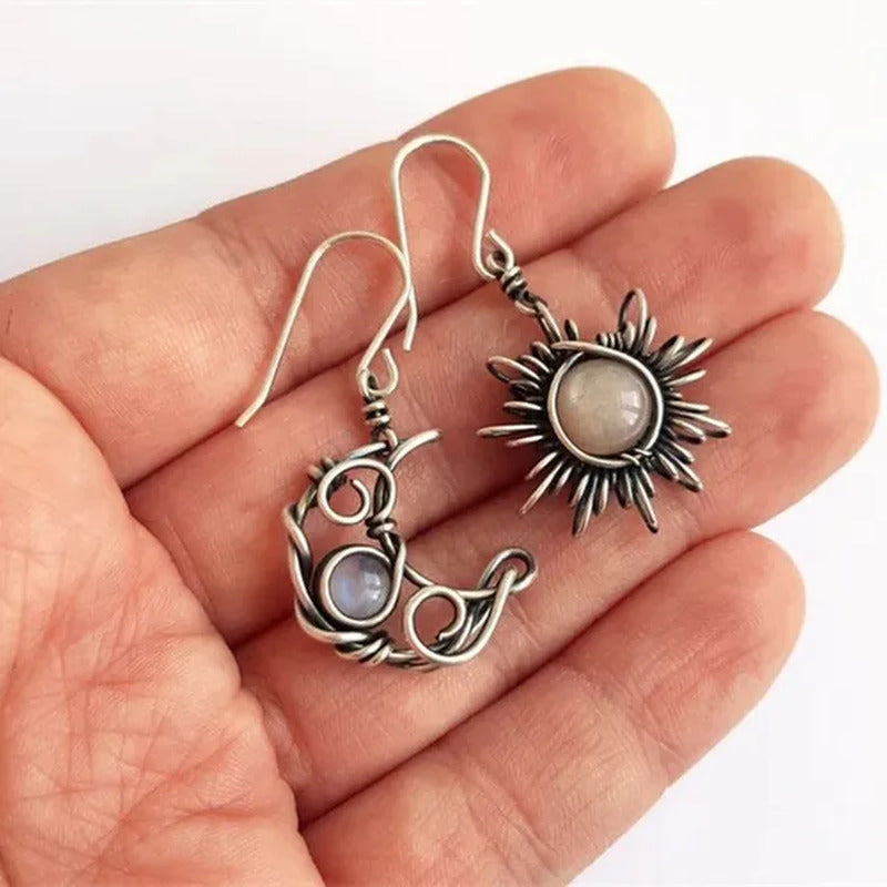 Bohemia Sun and Moon Earrings Sterling Silver Crystal Drop Earrings Women Female