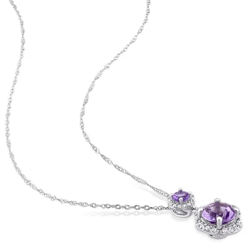 Amethyst and 0.17 CT. T.W. Diamond Halo Quatrefoil Tiered Pendant in 14K White G