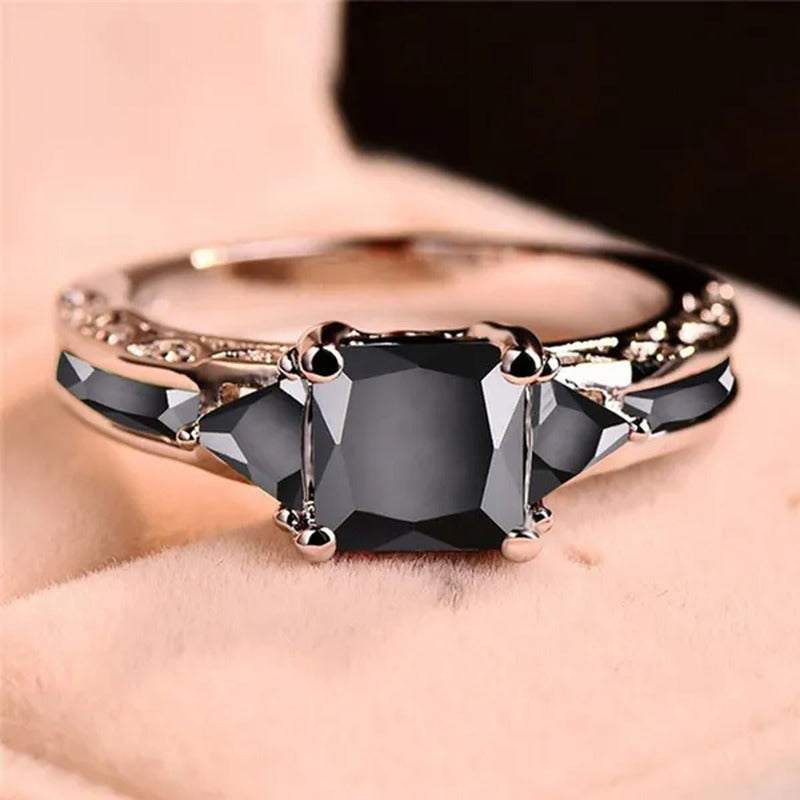 Women Silver Plated Princess Cut Garnet Red Ruby Wedding Ring Party Jewelry Gift