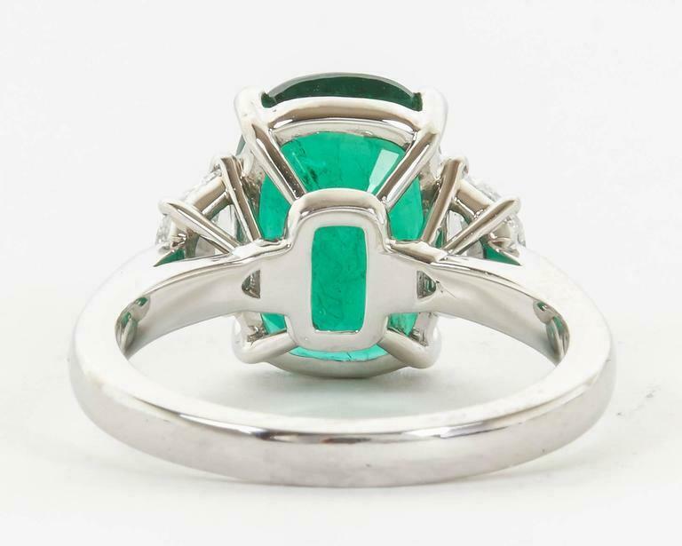 Fine 4.21 Carat GIA Cert Minor Oil Emerald Diamond Platinum Ring