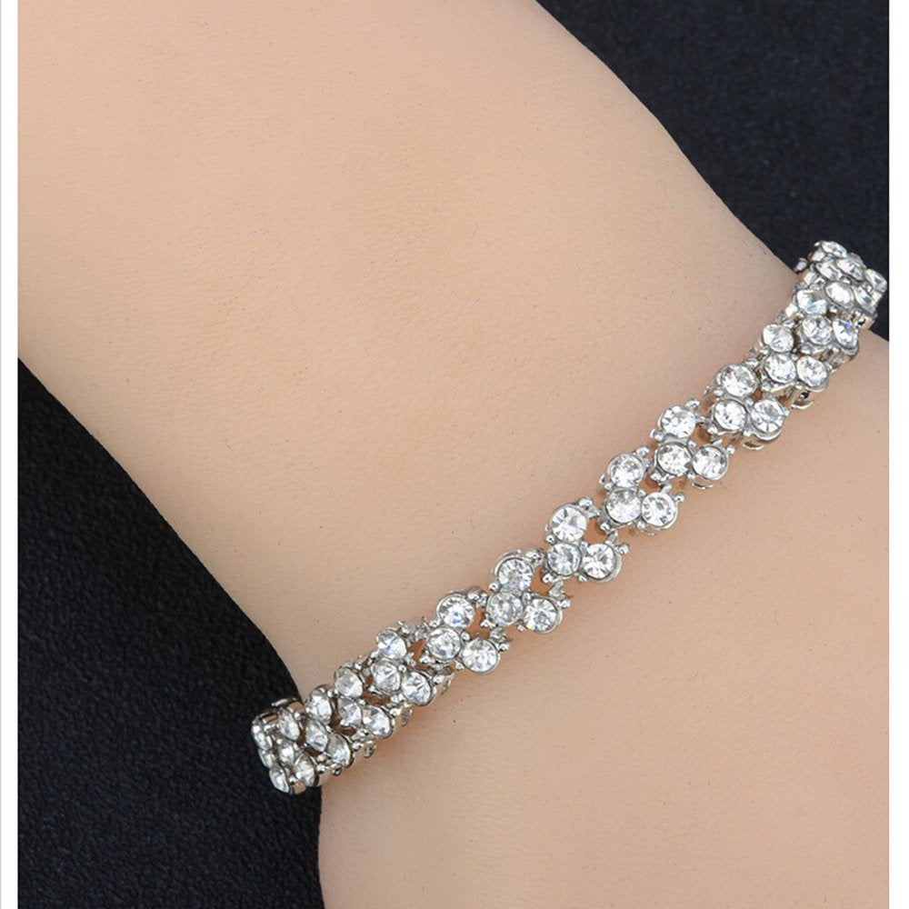Women Gold Silver Crystal Diamond Cuff Bracelet Bangle Chain Jewelry