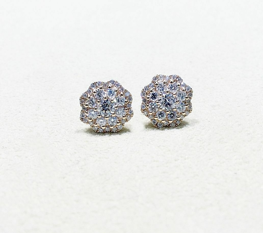 .96 CT DIAMOND ROUND SHAPE ROSE GOLD STUD STYLE WITH HALO EARRING 18 K ROSE GOLD