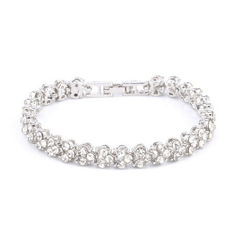 Women Gold Silver Crystal Diamond Cuff Bracelet Bangle Chain Jewelry