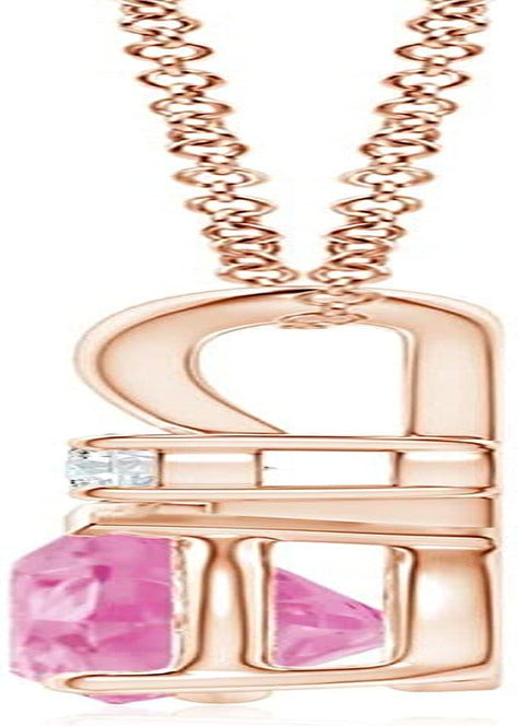 Natural Pink Sapphire Tear Drop Pendant Necklace for Women, Girls in 14K Solid G