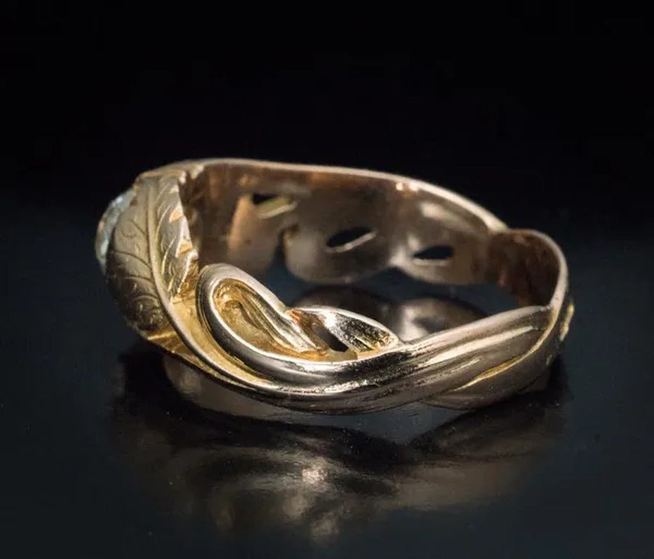 Classic Women'S Fashion Natural Gemstones White Sapphire Gold Maple Leaf Ring An