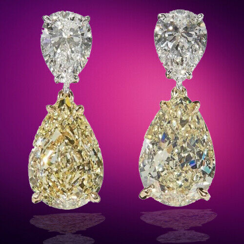 GIA Yellow and White Diamond Earring 6.80 carats of Fancy 2.01 ct F color VS2