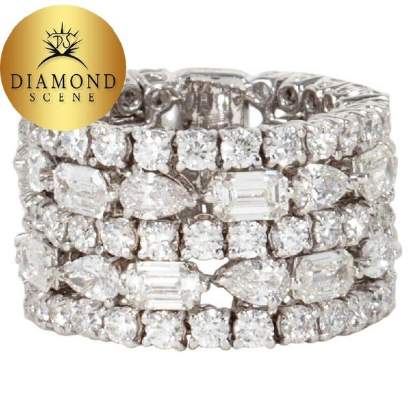 Unique Multi-shape Wide Diamond Band ring 8.80 ct 18 k white gold