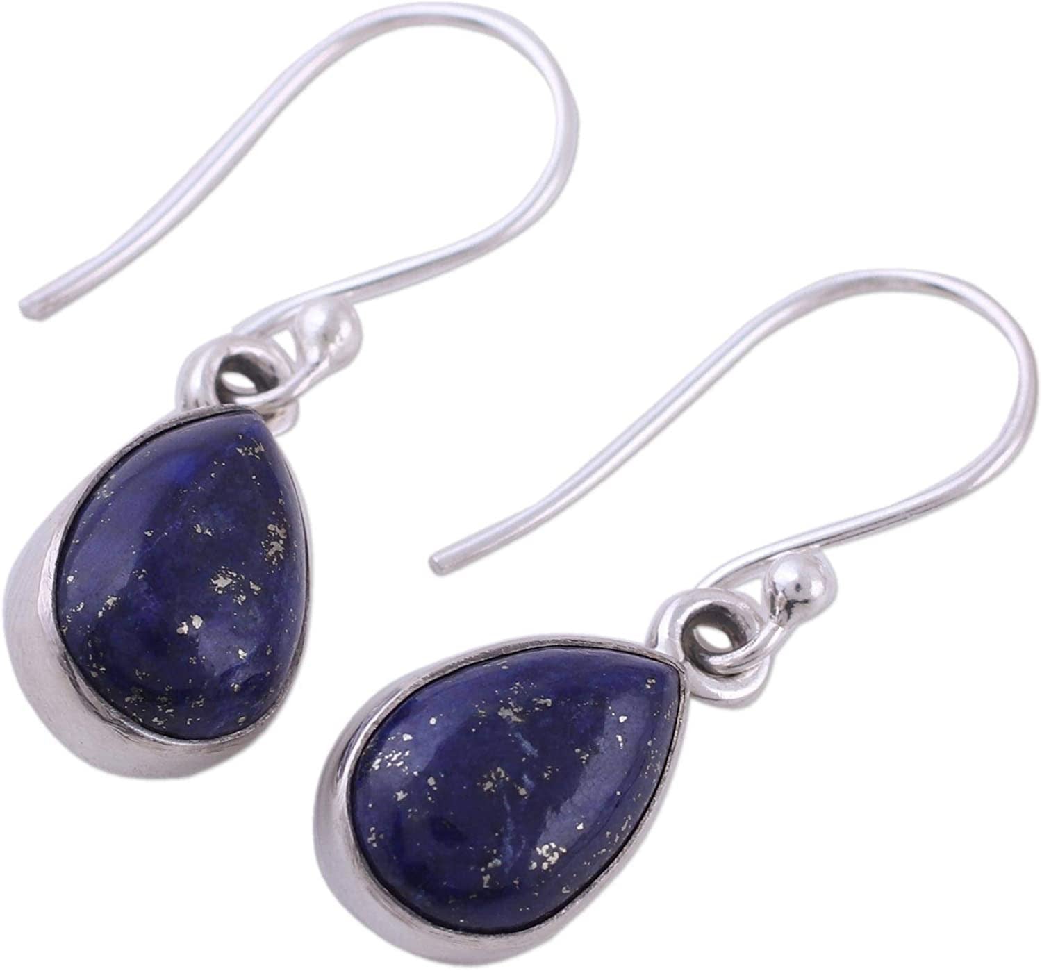 Lapis Lazuli .925 Sterling Silver Teardrop Dangle Hook Earrings 'Be True'