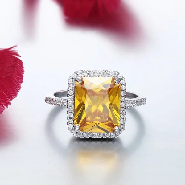 925 Silver Wedding Jewelry Citrine Genuine Gemstone Promise Ring