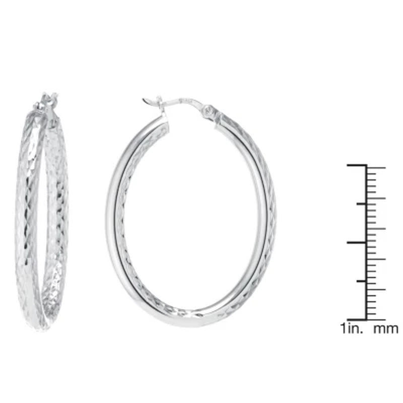 Sterling Diamond Cut 29Mm and 42Mm Oval Hoop Set