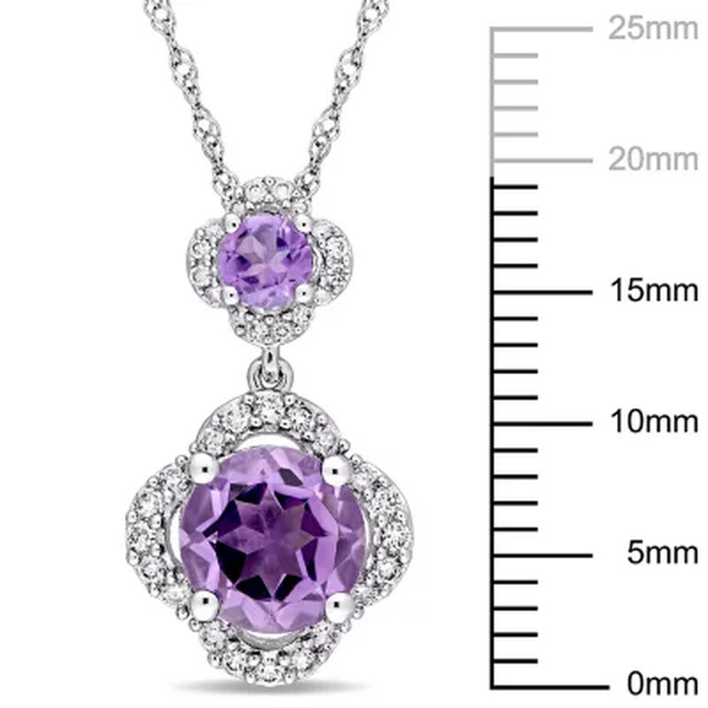 Amethyst and 0.17 CT. T.W. Diamond Halo Quatrefoil Tiered Pendant in 14K White G