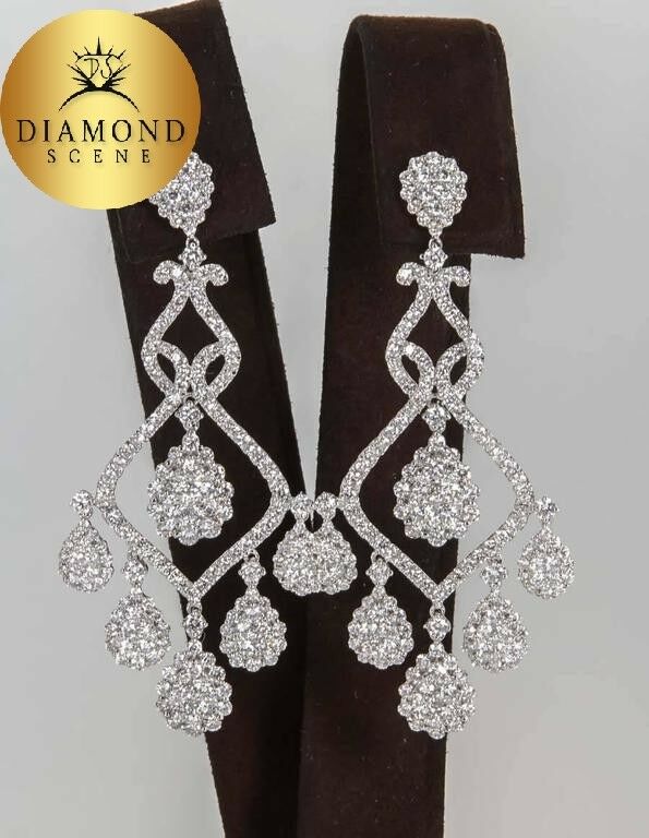 Diamond Gold Chandelier Earrings 7.01 ct 18k white gold