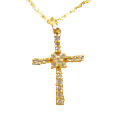 DIAMOND YELLOW GOLD ROUND CROSS PENDANT .25 CT G VS1/2 18 K GOLD