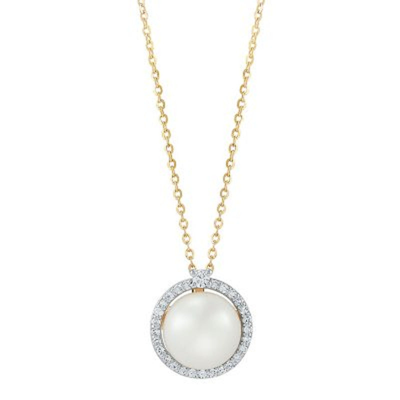Freshwater Cultured Pearl Pendant with 0.11 CT. T.W. Diamonds in 14K Yellow Gold