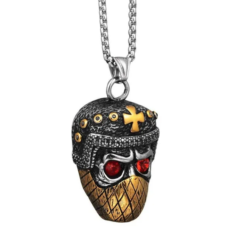 Retro Punk Gothic Necklace Ruby Ninja Mask Pendant Gold Plated Titanium Steel Je