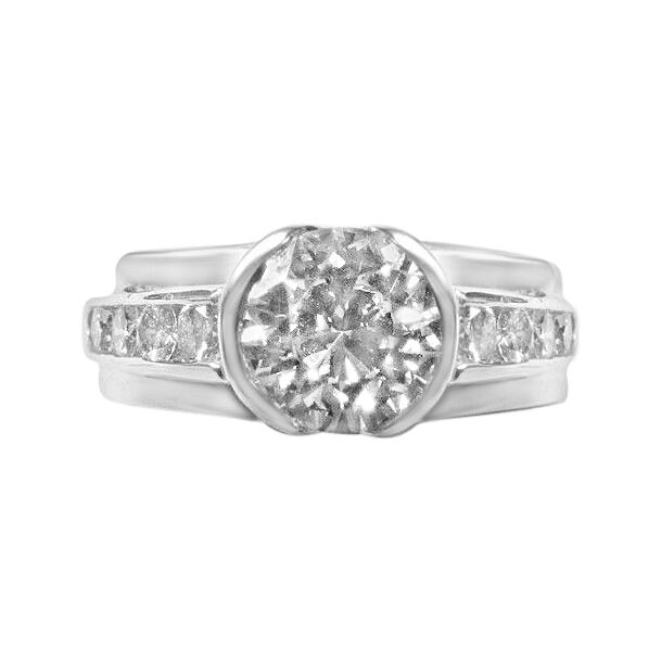 CERTIFIED ROUND BRILLIANT HALF BEZEL SET DIAMOND SIDE CHANNEL ENGAGEMENT RING