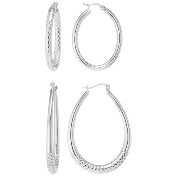 Sterling Diamond Cut 29Mm and 42Mm Oval Hoop Set