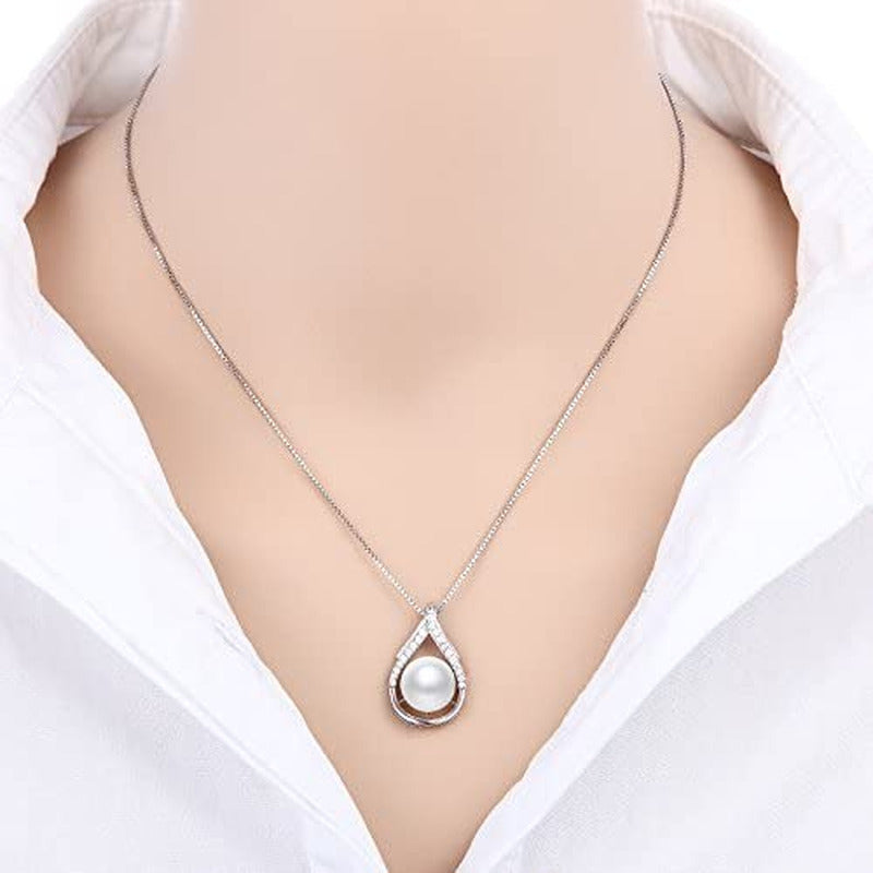 Freshwater Cultured White Real Pearl Pendant Necklaces for Women, Christmas Gift