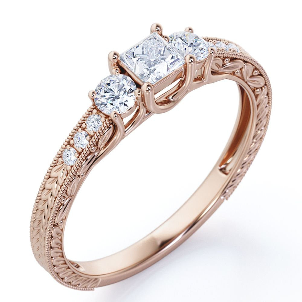 Vintage Half Carat Princess Cut Diamond - Channel Set Band - Edwardian Engagemen